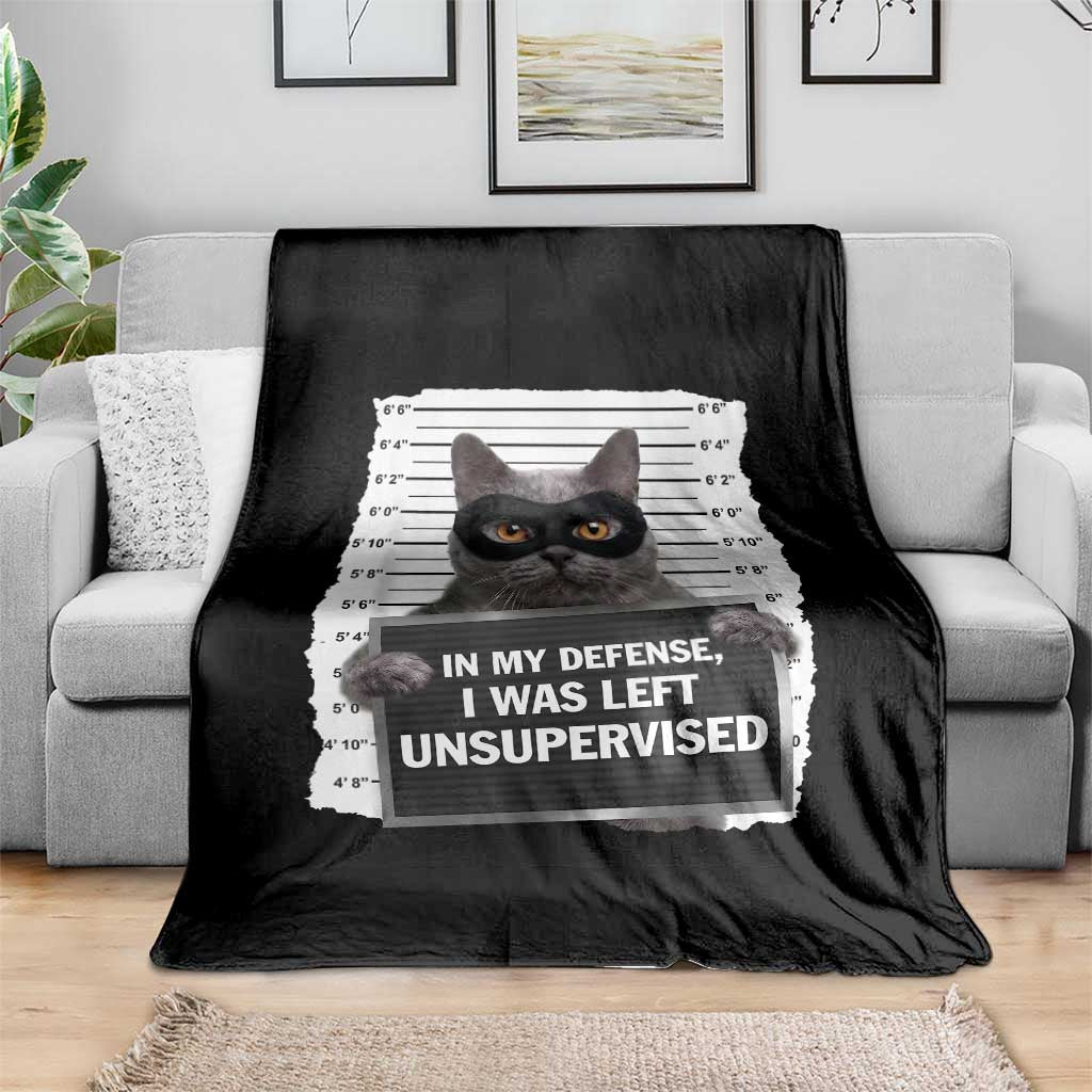 Funny Cat Mugshot Throw Blanket In My Defense I Was Left Unsupervised TS12 Print Your Wear