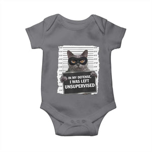 Funny Cat Mugshot Baby Onesie In My Defense I Was Left Unsupervised TS12 Charcoal Print Your Wear