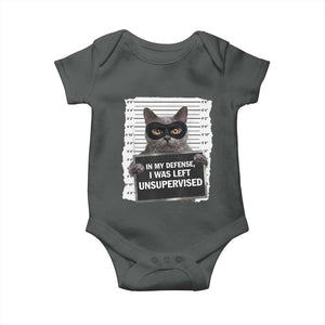 Funny Cat Mugshot Baby Onesie In My Defense I Was Left Unsupervised TS12 Dark Heather Print Your Wear