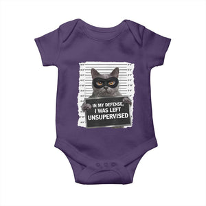 Funny Cat Mugshot Baby Onesie In My Defense I Was Left Unsupervised TS12 Purple Print Your Wear