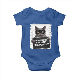 Funny Cat Mugshot Baby Onesie In My Defense I Was Left Unsupervised TS12 Royal Blue Print Your Wear