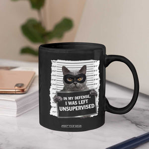 Funny Cat Mugshot Coffee Mug In My Defense I Was Left Unsupervised TS12 Print Your Wear