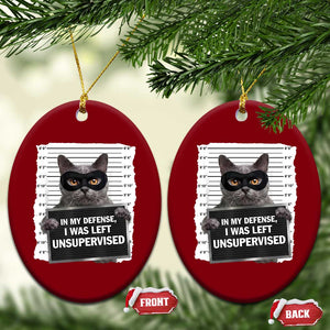 Funny Cat Mugshot Ceramic Ornament In My Defense I Was Left Unsupervised TS12 Print Your Wear