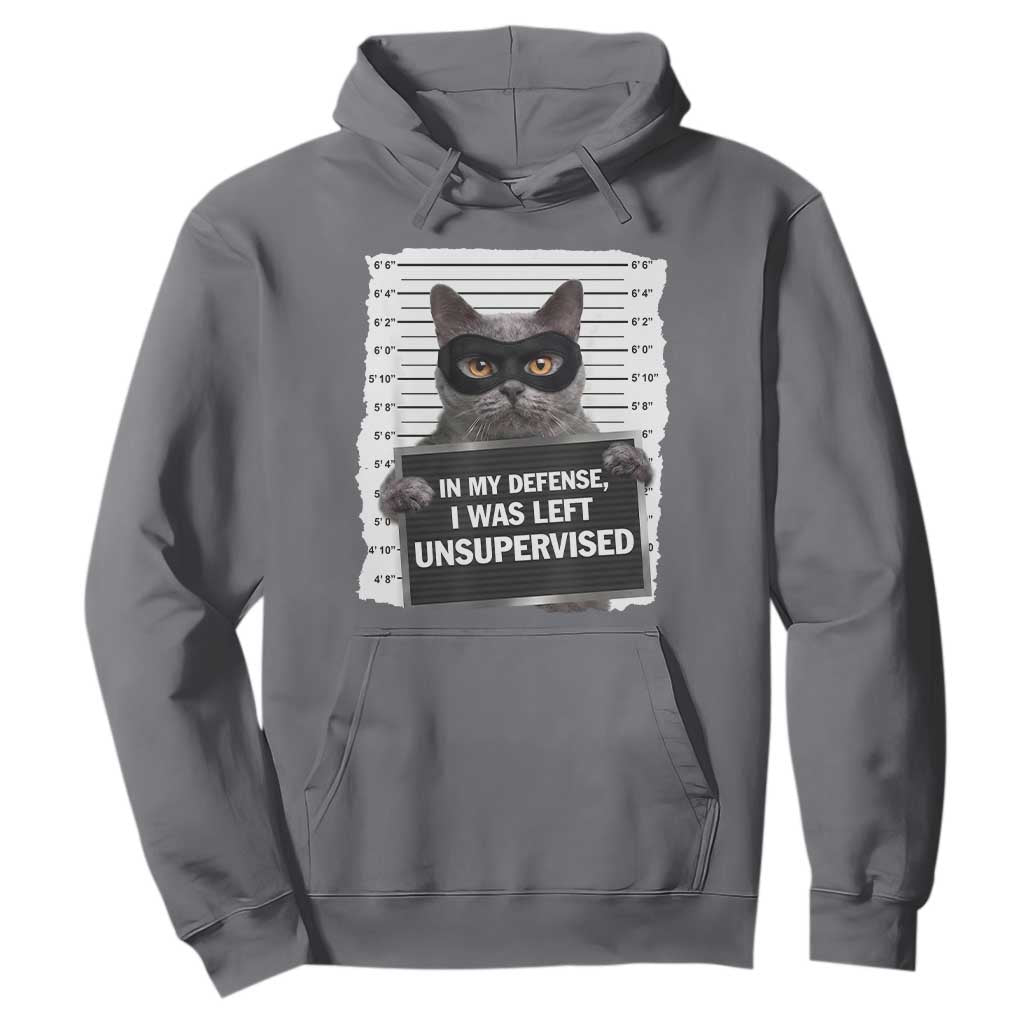 Funny Cat Mugshot Hoodie In My Defense I Was Left Unsupervised TS12 Charcoal Print Your Wear