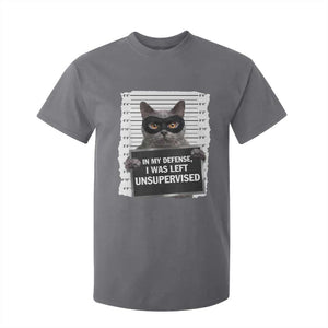 Funny Cat Mugshot T Shirt For Kid In My Defense I Was Left Unsupervised TS12 Charcoal Print Your Wear