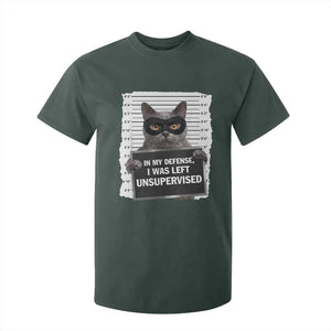 Funny Cat Mugshot T Shirt For Kid In My Defense I Was Left Unsupervised TS12 Dark Forest Green Print Your Wear