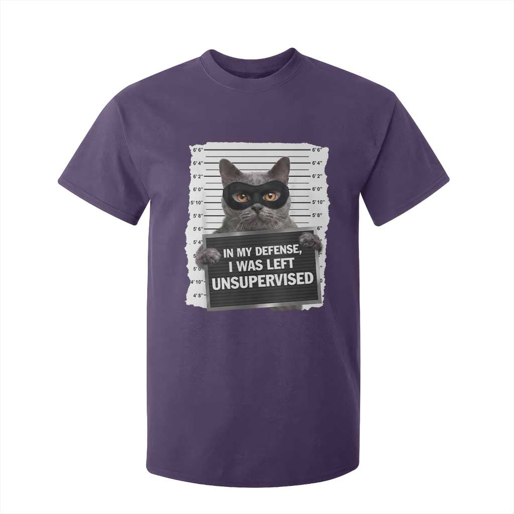 Funny Cat Mugshot T Shirt For Kid In My Defense I Was Left Unsupervised TS12 Purple Print Your Wear