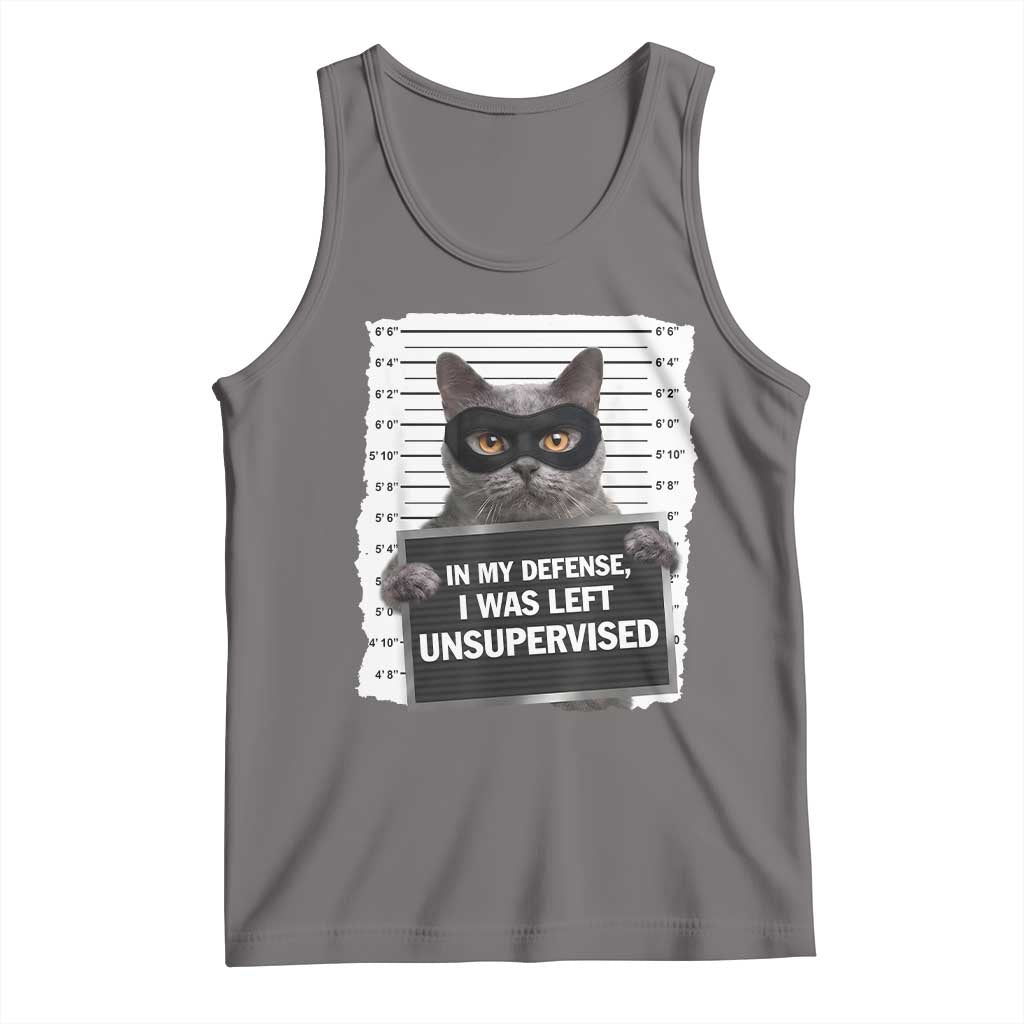 Funny Cat Mugshot Tank Top In My Defense I Was Left Unsupervised TS12 Deep Heather Print Your Wear