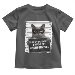 Funny Cat Mugshot Toddler T Shirt In My Defense I Was Left Unsupervised TS12 Dark Heather Print Your Wear
