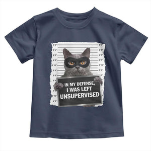 Funny Cat Mugshot Toddler T Shirt In My Defense I Was Left Unsupervised TS12 Navy Print Your Wear
