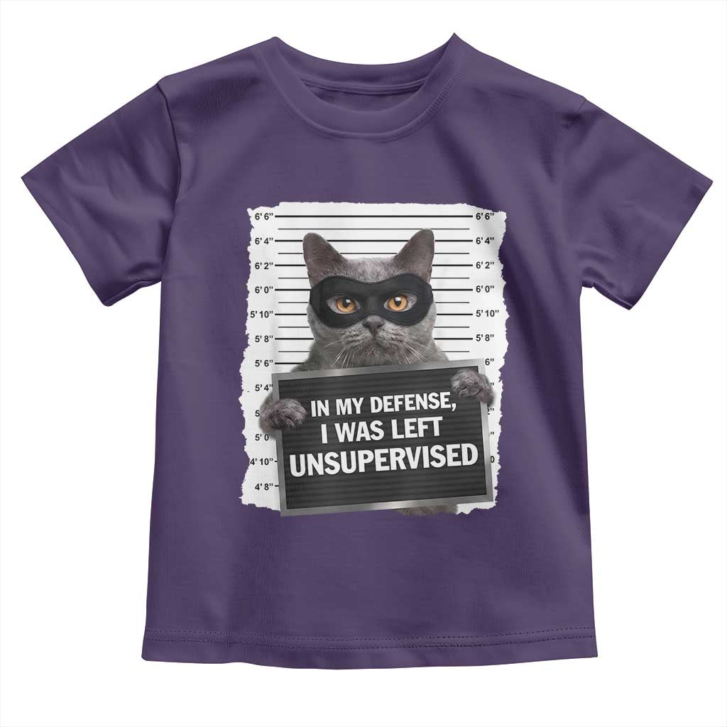 Funny Cat Mugshot Toddler T Shirt In My Defense I Was Left Unsupervised TS12 Purple Print Your Wear