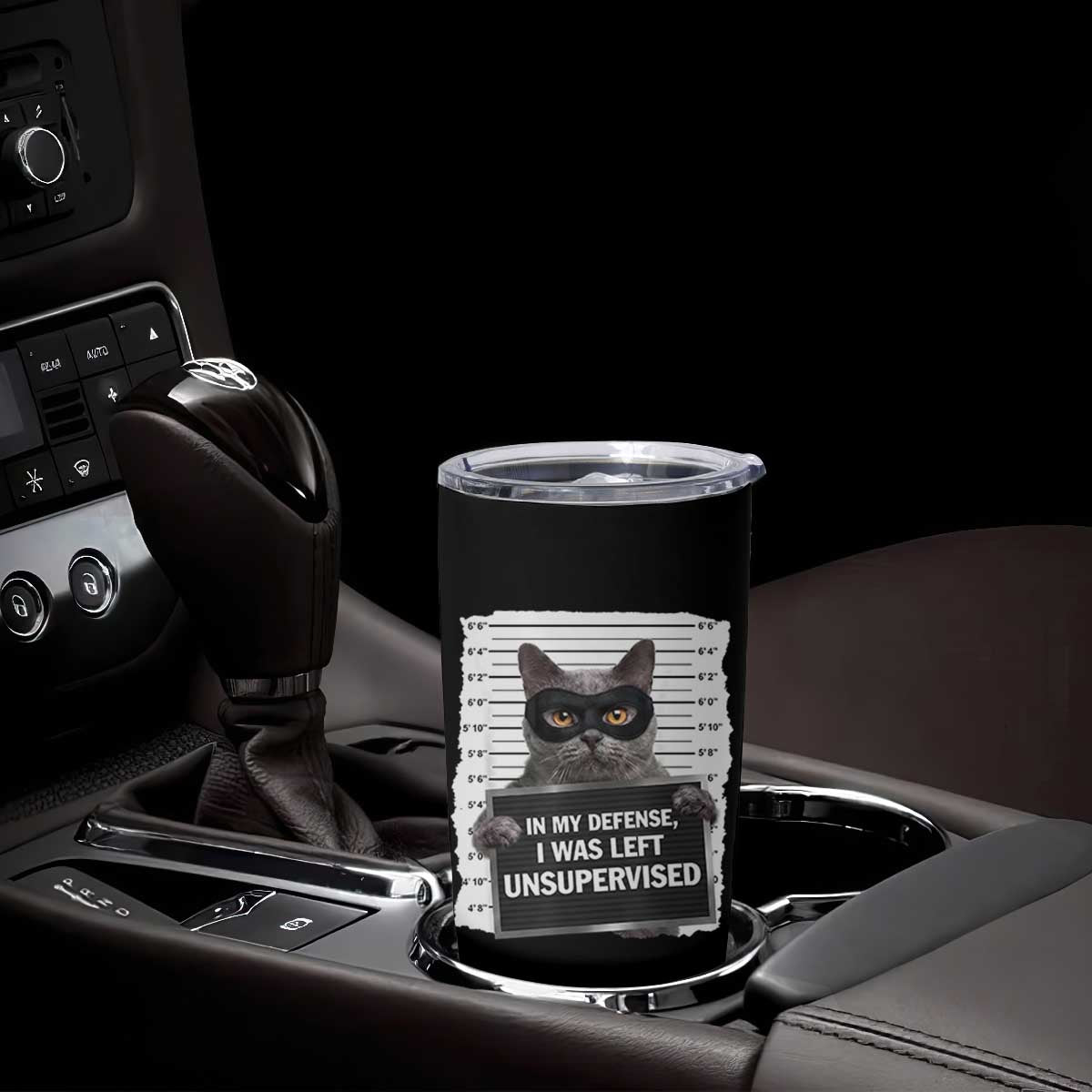 Funny Cat Mugshot Tumbler Cup In My Defense I Was Left Unsupervised TS12 Print Your Wear