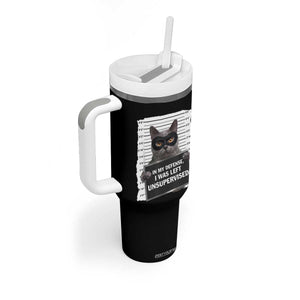 Funny Cat Mugshot Tumbler With Handle In My Defense I Was Left Unsupervised TS12 Print Your Wear