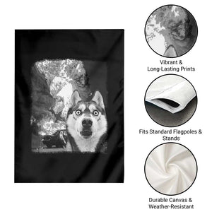 Funny Husky Chaos Garden Flag Cool Dog Selfie With Burning Car TS12 Print Your Wear