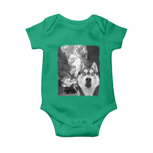 Funny Husky Chaos Baby Onesie Cool Dog Selfie With Burning Car TS12 Irish Green Print Your Wear