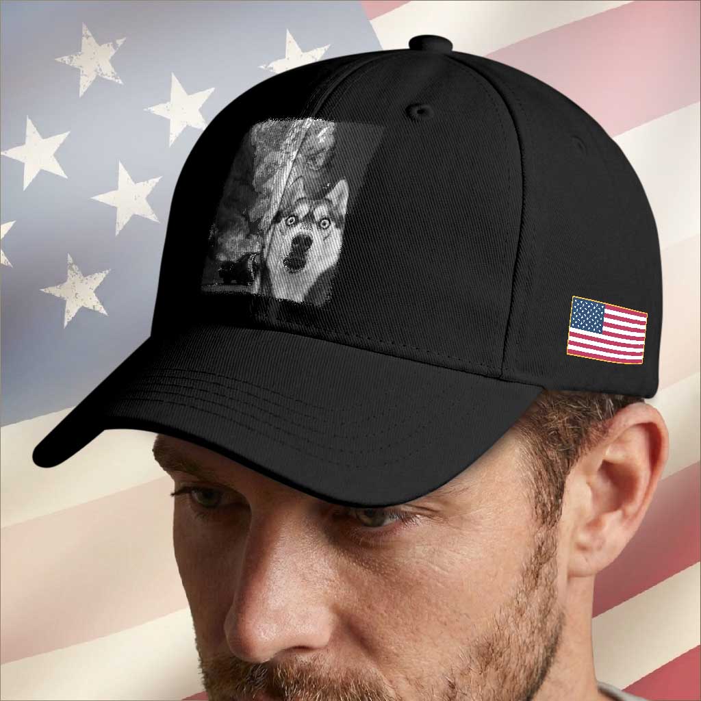 Funny Husky Chaos Baseball Cap Cool Dog Selfie With Burning Car TS12 Print Your Wear