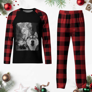 Funny Husky Chaos Plaid Pajama Set Cool Dog Selfie With Burning Car TS12 Buffalo Plaid Print Your Wear