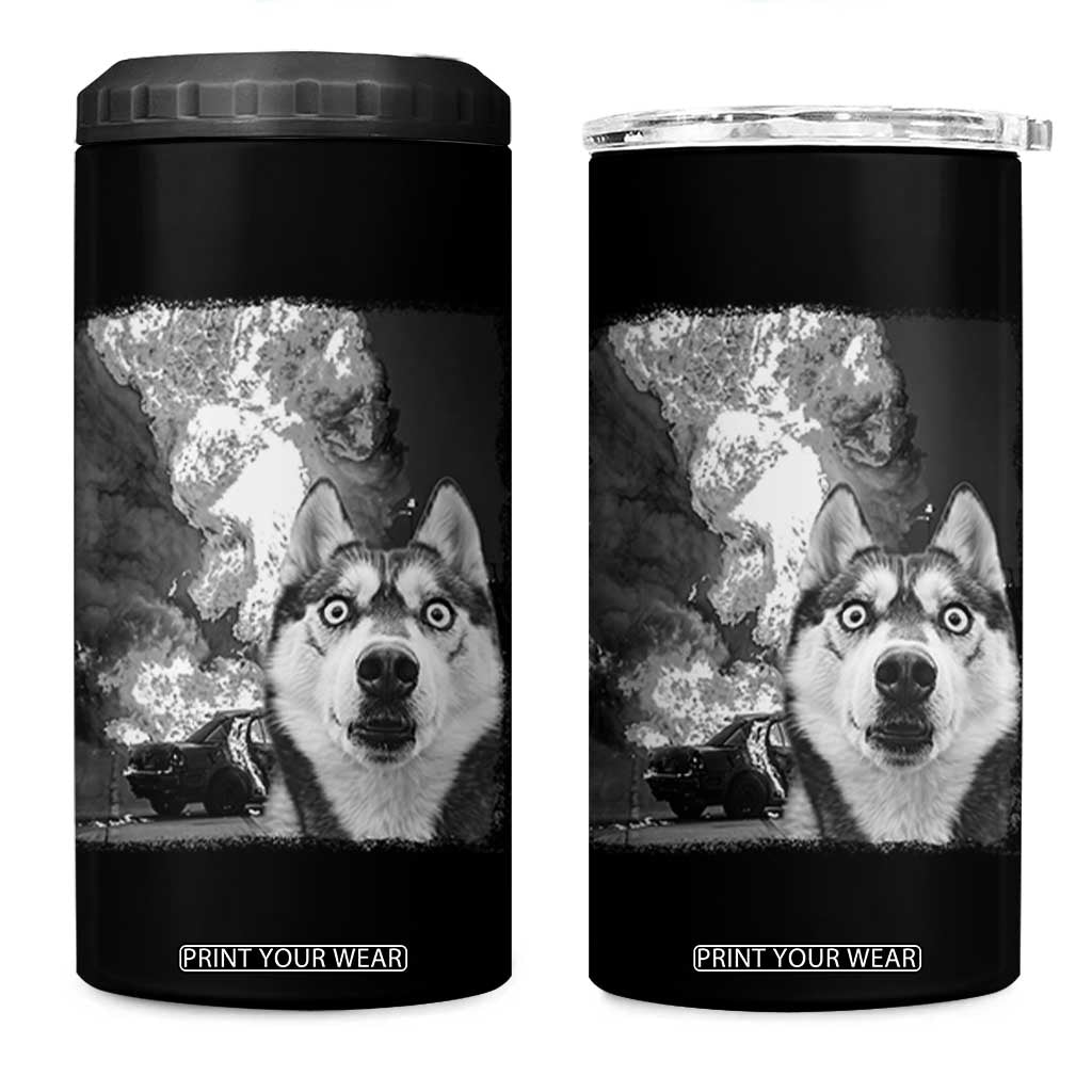 Funny Husky Chaos 4 in 1 Can Cooler Tumbler Cool Dog Selfie With Burning Car TS12 One Size: 16 oz Black Print Your Wear