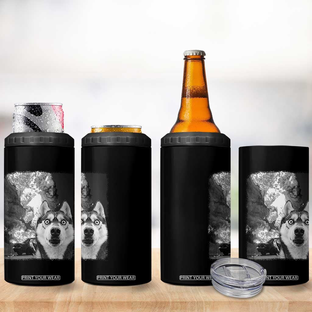 Funny Husky Chaos 4 in 1 Can Cooler Tumbler Cool Dog Selfie With Burning Car TS12 Print Your Wear