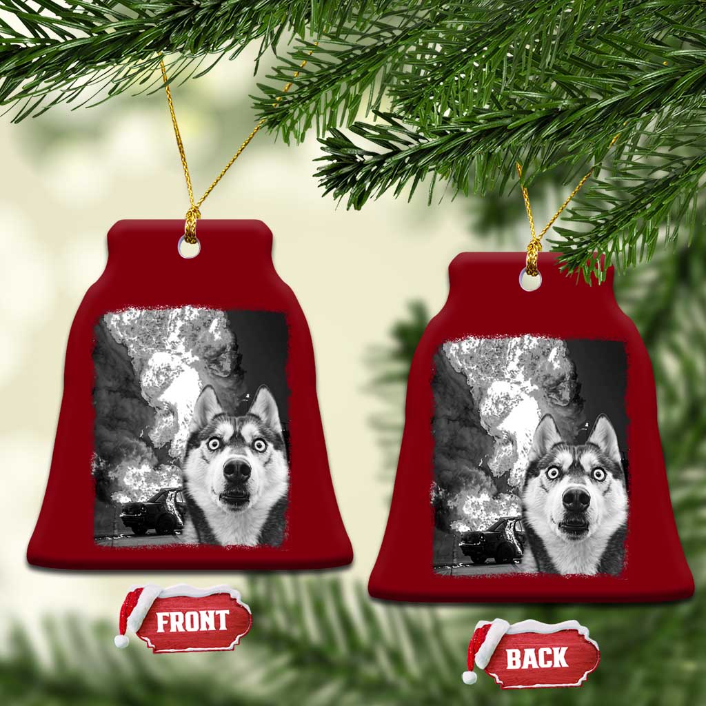 Funny Husky Chaos Ceramic Ornament Cool Dog Selfie With Burning Car TS12 Print Your Wear
