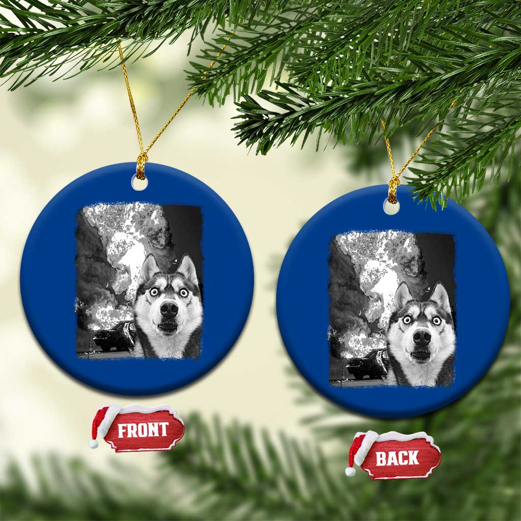Funny Husky Chaos Ceramic Ornament Cool Dog Selfie With Burning Car TS12 1pc Blue Print Your Wear