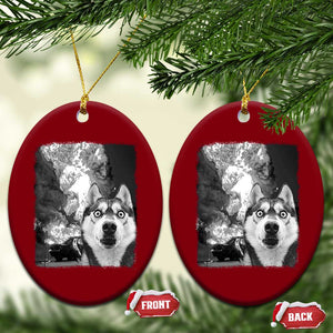 Funny Husky Chaos Ceramic Ornament Cool Dog Selfie With Burning Car TS12 Print Your Wear