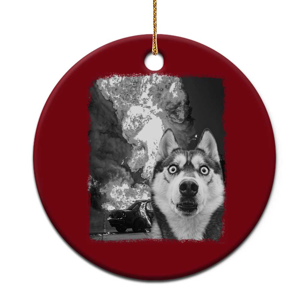 Funny Husky Chaos Ceramic Ornament Cool Dog Selfie With Burning Car TS12 1pc Red Print Your Wear