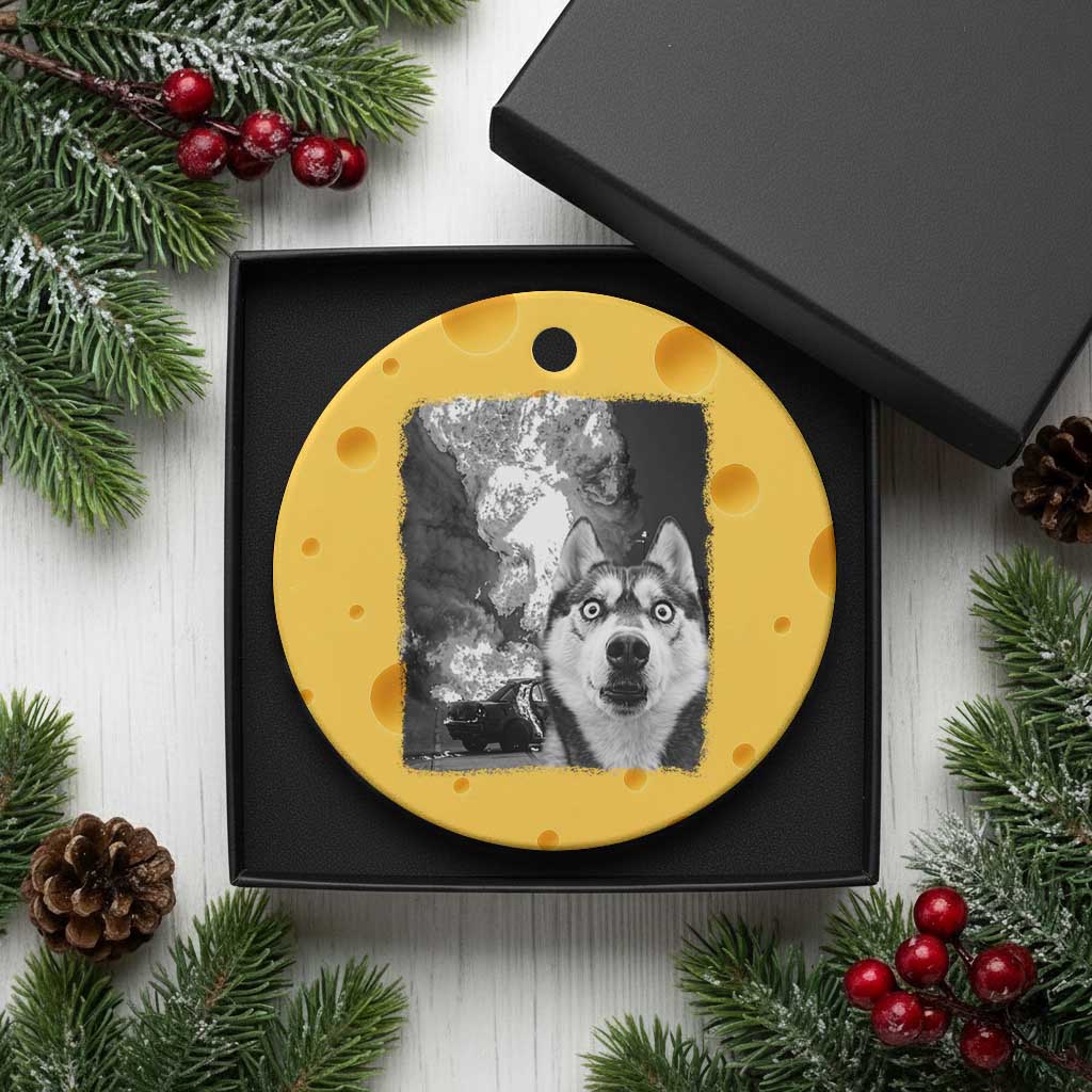 Funny Husky Chaos Ceramic Ornament Cool Dog Selfie With Burning Car TS12 1pc Yellow Cheese Print Your Wear