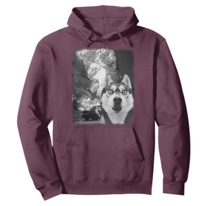 Funny Husky Chaos Hoodie Cool Dog Selfie With Burning Car TS12 Maroon Print Your Wear