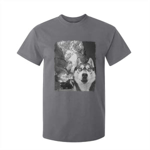 Funny Husky Chaos T Shirt For Kid Cool Dog Selfie With Burning Car TS12 Charcoal Print Your Wear
