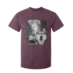 Funny Husky Chaos T Shirt For Kid Cool Dog Selfie With Burning Car TS12 Maroon Print Your Wear