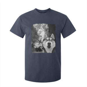 Funny Husky Chaos T Shirt For Kid Cool Dog Selfie With Burning Car TS12 Navy Print Your Wear