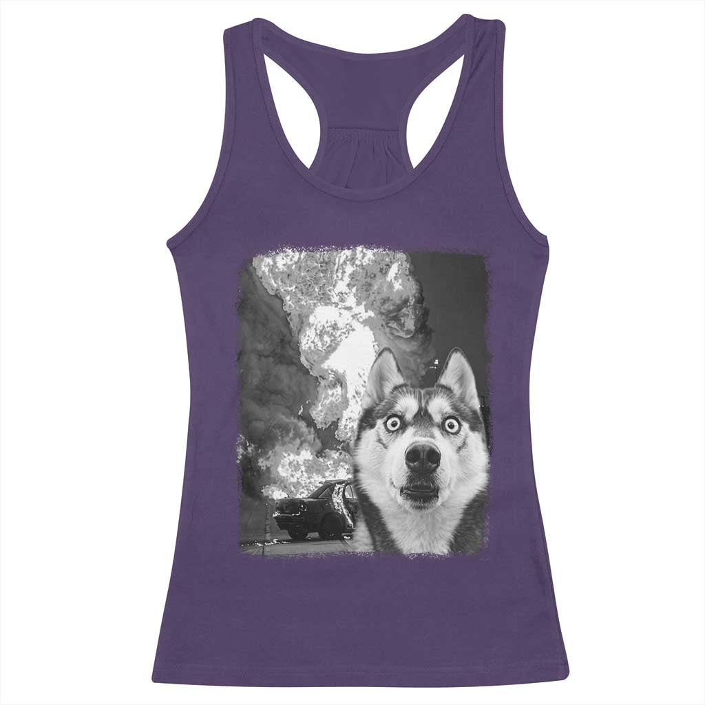 Funny Husky Chaos Racerback Tank Top Cool Dog Selfie With Burning Car TS12 Purple Print Your Wear
