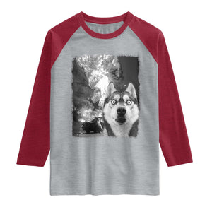 Funny Husky Chaos Raglan Shirt Cool Dog Selfie With Burning Car TS12 Heather Gray Heather Red Print Your Wear
