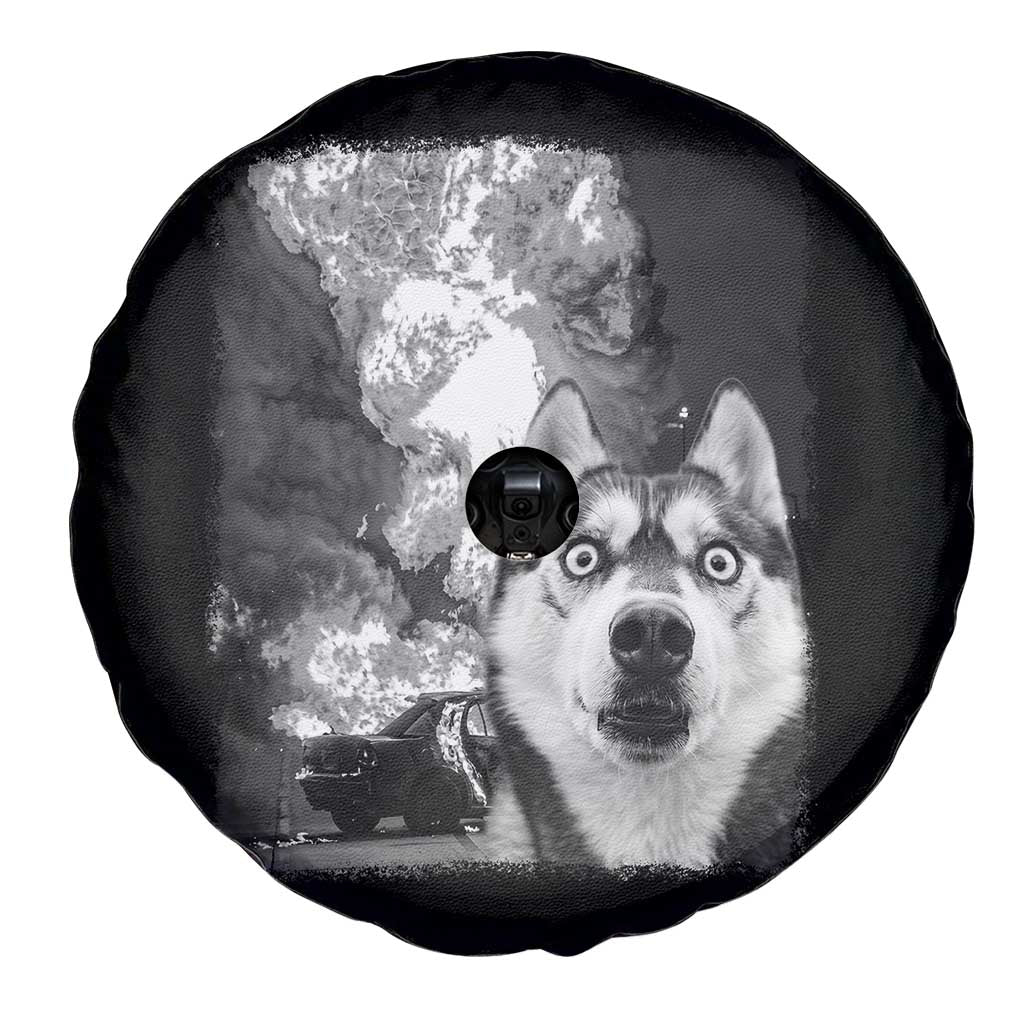 Funny Husky Chaos Spare Tire Cover Cool Dog Selfie With Burning Car TS12 Print Your Wear