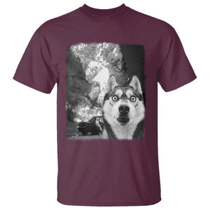 Funny Husky Chaos T Shirt Cool Dog Selfie With Burning Car TS12 Maroon Print Your Wear