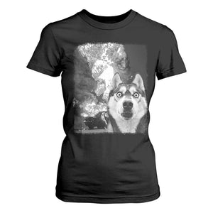 Funny Husky Chaos T Shirt For Women Cool Dog Selfie With Burning Car TS12 Black Print Your Wear