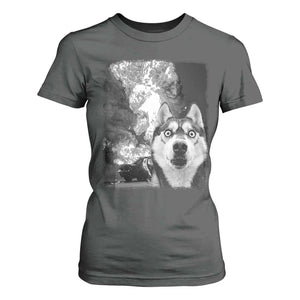 Funny Husky Chaos T Shirt For Women Cool Dog Selfie With Burning Car TS12 Dark Heather Print Your Wear