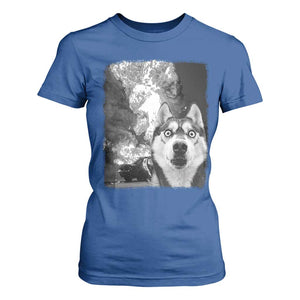 Funny Husky Chaos T Shirt For Women Cool Dog Selfie With Burning Car TS12 Royal Blue Print Your Wear