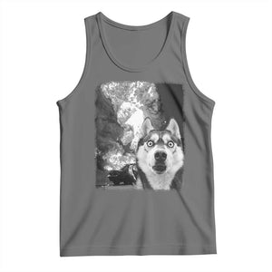 Funny Husky Chaos Tank Top Cool Dog Selfie With Burning Car TS12 Black Heather Print Your Wear