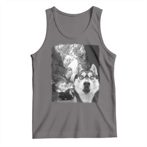 Funny Husky Chaos Tank Top Cool Dog Selfie With Burning Car TS12 Deep Heather Print Your Wear