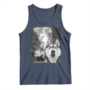 Funny Husky Chaos Tank Top Cool Dog Selfie With Burning Car TS12 Navy Print Your Wear