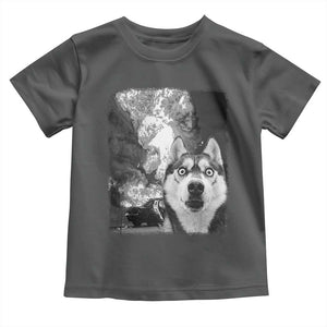 Funny Husky Chaos Toddler T Shirt Cool Dog Selfie With Burning Car TS12 Dark Heather Print Your Wear