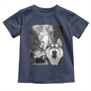 Funny Husky Chaos Toddler T Shirt Cool Dog Selfie With Burning Car TS12 Navy Print Your Wear