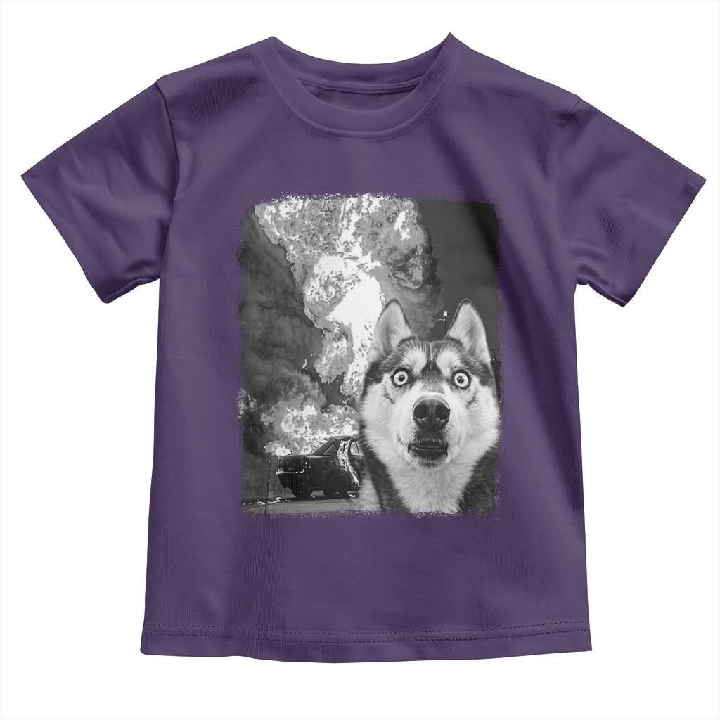 Funny Husky Chaos Toddler T Shirt Cool Dog Selfie With Burning Car TS12 Purple Print Your Wear