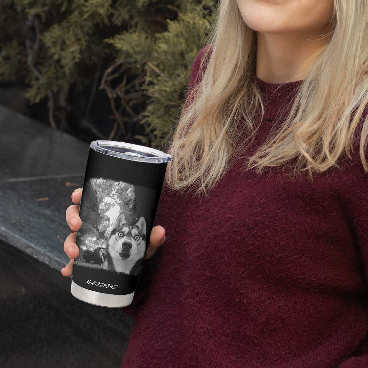 Funny Husky Chaos Tumbler Cup Cool Dog Selfie With Burning Car TS12 Print Your Wear