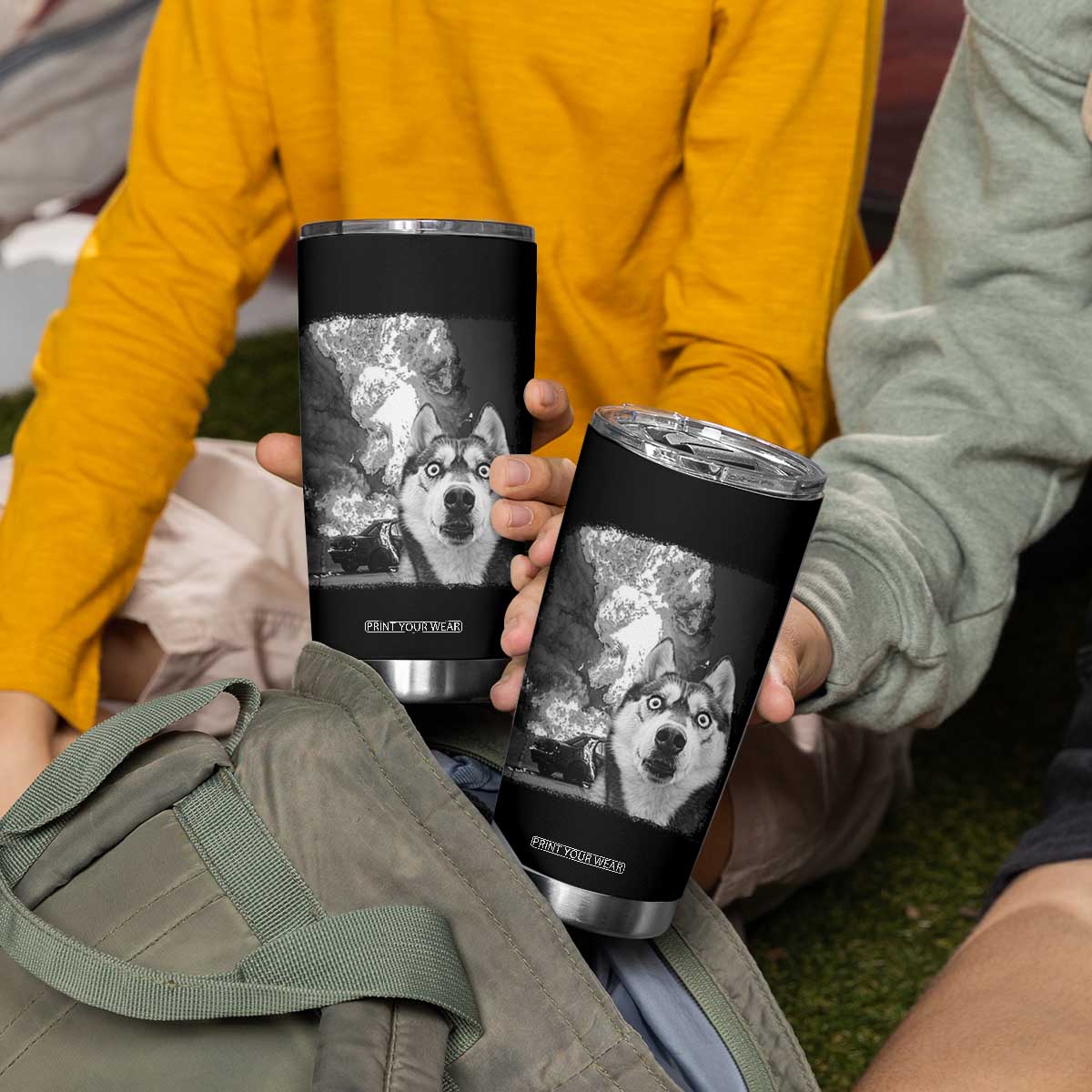 Funny Husky Chaos Tumbler Cup Cool Dog Selfie With Burning Car TS12 Print Your Wear
