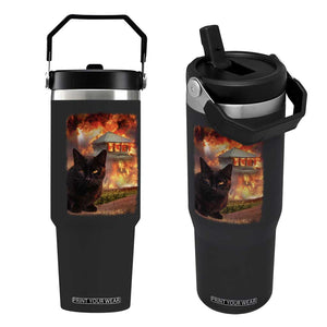 Funny Crazy Cat Selfie Flip Straw Tumbler Bad Kitty Chaos Humor Graphic TS12 One Size: 30 oz Black Print Your Wear