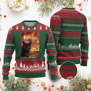 Funny Crazy Cat Selfie Ugly Christmas Sweater Bad Kitty Chaos Humor Graphic TS12 Red Green Print Your Wear