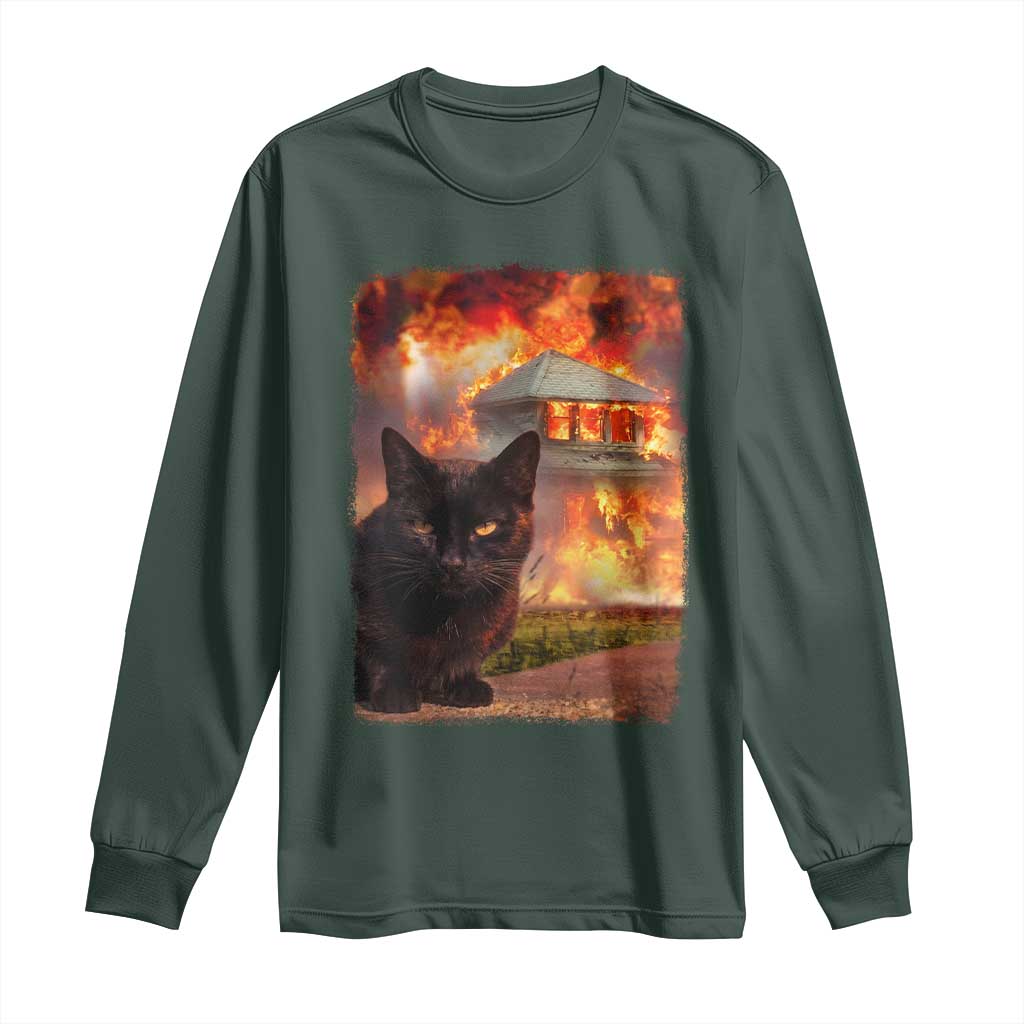 Funny Crazy Cat Selfie Long Sleeve Shirt Bad Kitty Chaos Humor Graphic TS12 Dark Forest Green Print Your Wear